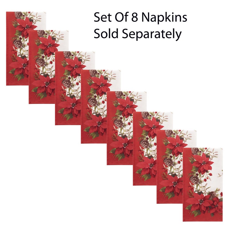 Newbridge Christmas Blooming Poinsettiaâ€™s Double Bordered 60 x 120 inch Rectangle Fabric Tablecloth, Holiday Red and White Poinsettia Dining Table Cover - Image 5
